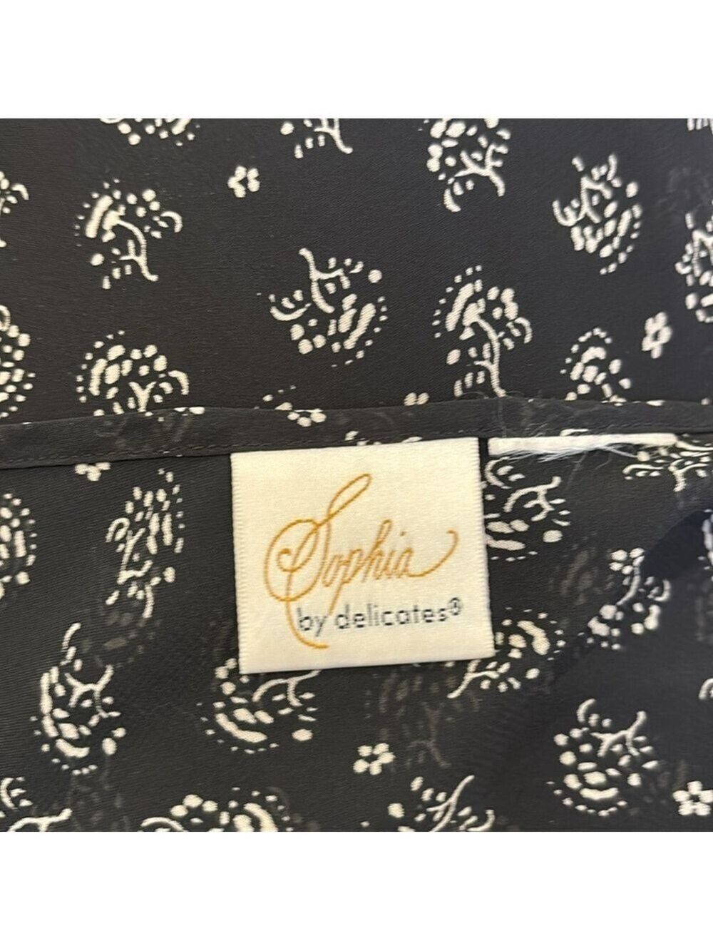 90s 2PC DELICATES BOHO SHEER BLK & CREAM PAISLEY CROP TOP & WIDE LEG PANT SZ XL - Picture 16 of 16